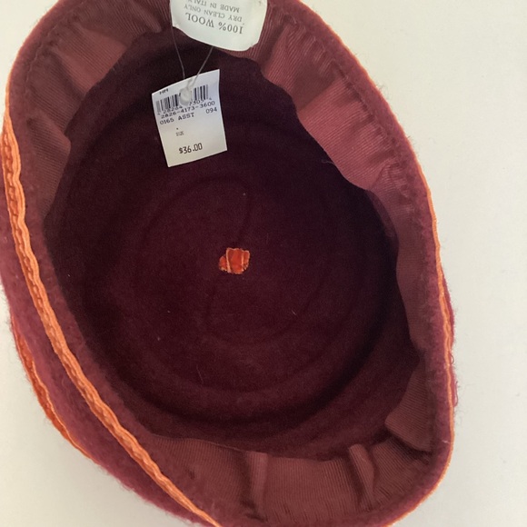 Italian Wool Felt Sculptural Beret Cloche Hat Burgundy Orange Trim Avant Garde - Picture 8 of 14